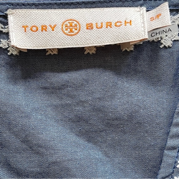 Tory Burch Embroidered Chambray Sleeveless Shift Dress Indigo Chambray Ivory, S - Picture 8 of 11